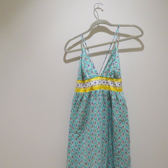 J. CREW V-Neck Criss-Cross Dress in Block Print Aqua Saffron Multi Boho Size S - Picture 3 of 15